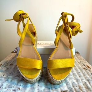 Nasty Gal Mustard Platform Cork Lace Up Sandals